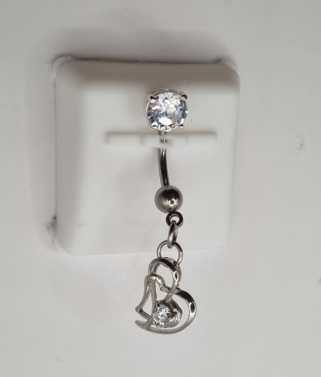 Double Heart Belly Bar - Clear