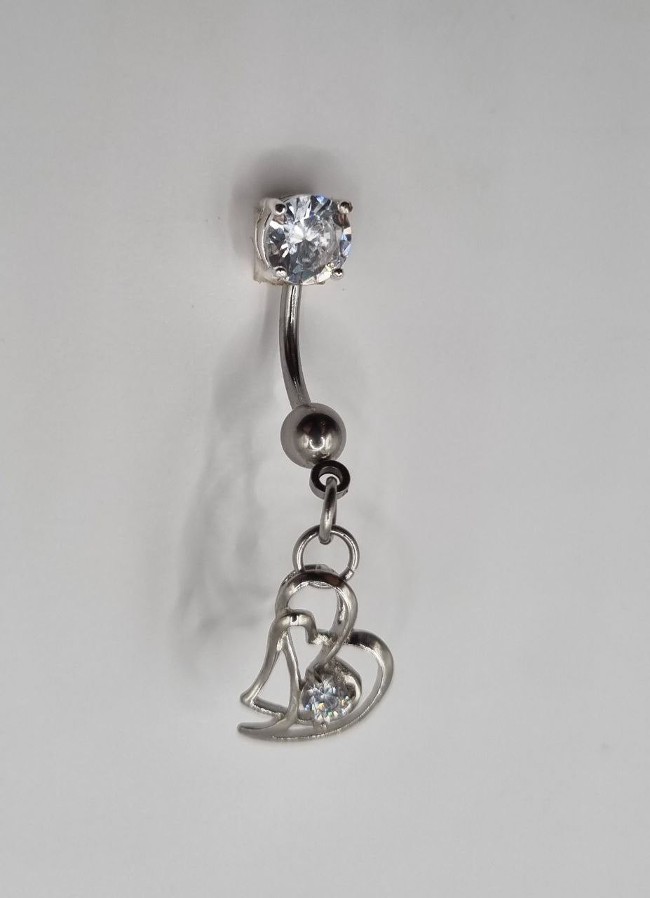 Double Heart Belly Bar - Clear